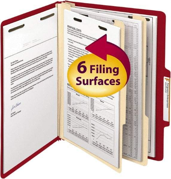 SMEAD - 8-1/2 x 11", Letter Size, Red, Classification Folders with Top Tab Fastener - 14 Point Stock, Right of Center Tab Cut Location - Benchmark Tooling