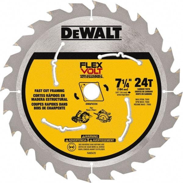 DeWALT - 7-1/4" Diam, 15.88mm Arbor Hole Diam, 24 Tooth Wet & Dry Cut Saw Blade - Steel, Smooth Action, Standard Round Arbor - Benchmark Tooling