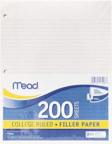 Mead - 200 Sheet, 8-1/2 x 11", College Ruled Filler Paper - White - Benchmark Tooling