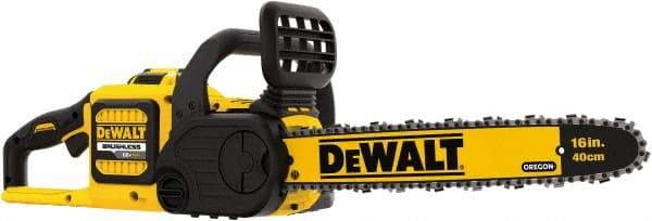 DeWALT - 60 Volt, 25.2 Ft/sec, Battery Powered Chainsaw - 16" Guide Bar Length, 7,500 RPM, 3/8" Chain Pitch, 0.043 Chain Gauge - Benchmark Tooling