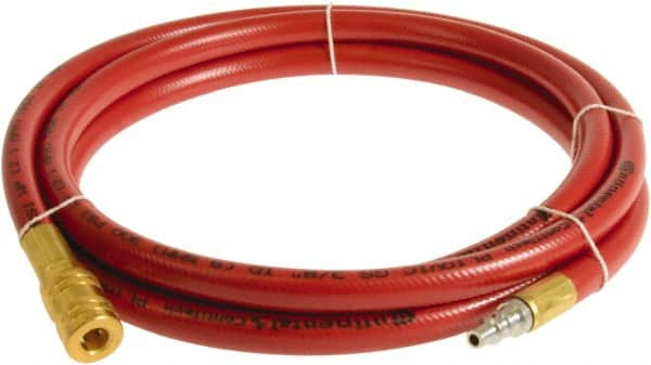 Continental ContiTech - 1/4" ID x 0.45" OD 5' Long Multipurpose Air Hose - Industrial Interchange Safety Coupler x Male Plug Ends, 300 Working psi, -10 to 158°F, 1/4" Fitting, Red - Benchmark Tooling