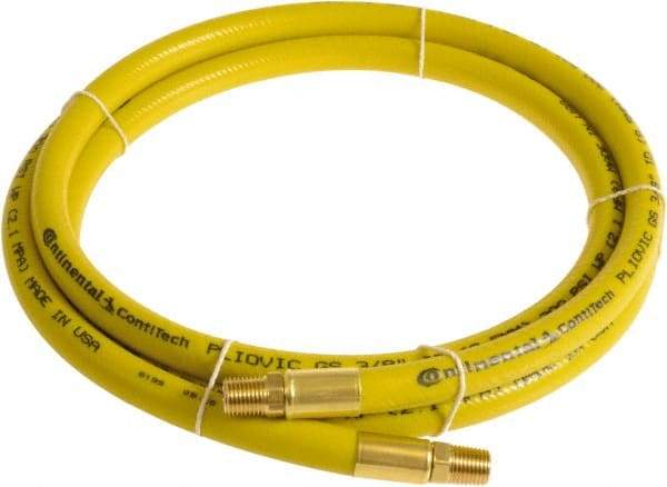 Continental ContiTech - 3/8" ID x 0.6" OD 5' Long Multipurpose Air Hose - MNPT x MNPT Ends, 300 Working psi, -10 to 158°F, 1/4" Fitting, Yellow - Benchmark Tooling