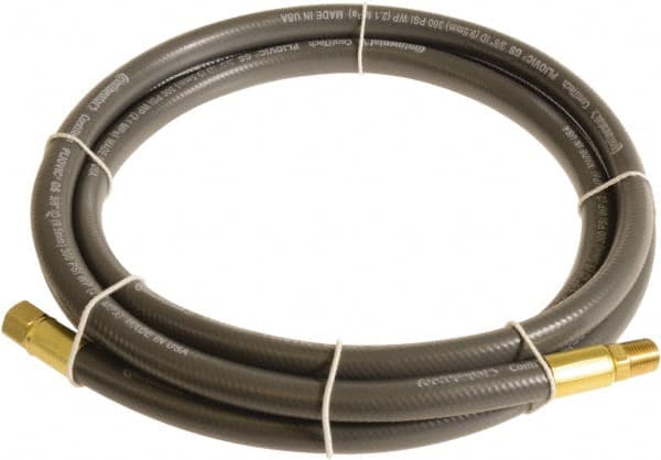 Continental ContiTech - 3/8" ID x 0.6" OD 10' Long Multipurpose Air Hose - MNPT x FNPT Ends, 300 Working psi, -10 to 158°F, 1/4" Fitting, Gray - Benchmark Tooling