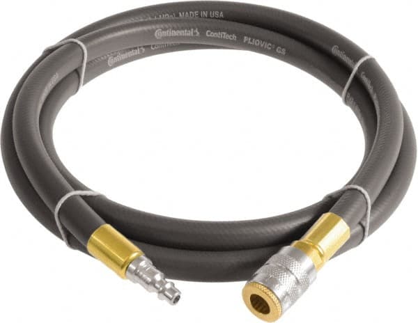 Continental ContiTech - 3/4" ID x 1.11" OD 50' Long Multipurpose Air Hose - Industrial Interchange Safety Coupler x Male Plug Ends, 250 Working psi, -10 to 158°F, 3/4" Fitting, Gray - Benchmark Tooling