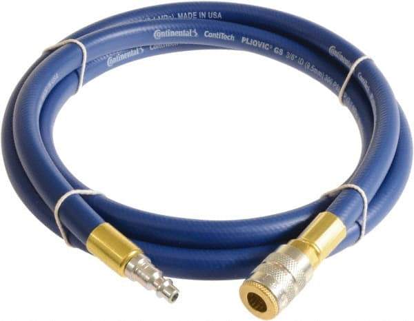 Continental ContiTech - 1/4" ID x 0.45" OD 5' Long Multipurpose Air Hose - Industrial Interchange Safety Coupler x Male Plug Ends, 300 Working psi, -10 to 158°F, 1/4" Fitting, Blue - Benchmark Tooling