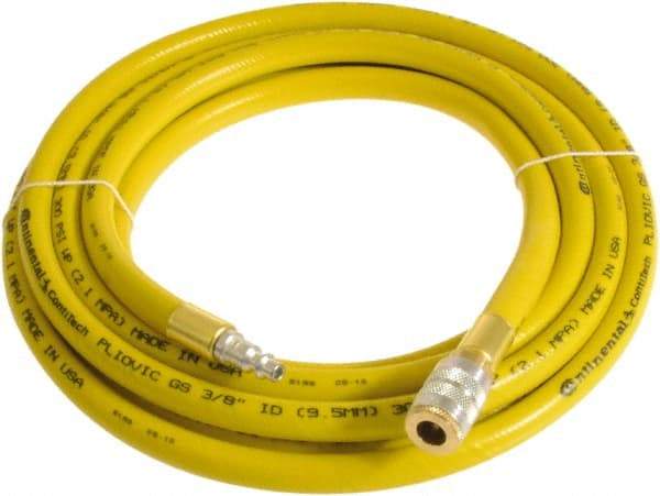 Continental ContiTech - 1/2" ID x 0.78" OD 75' Long Multipurpose Air Hose - Industrial Interchange Safety Coupler x Male Plug Ends, 300 Working psi, -10 to 158°F, 1/2" Fitting, Yellow - Benchmark Tooling