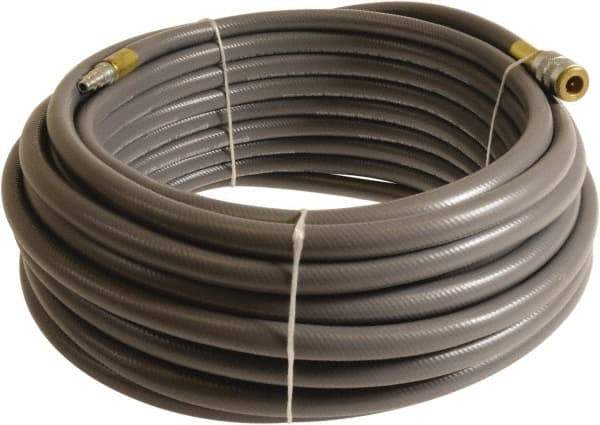 Continental ContiTech - 1/4" ID x 0.45" OD 100' Long Multipurpose Air Hose - Industrial Interchange Safety Coupler x Male Plug Ends, 300 Working psi, -10 to 158°F, 1/4" Fitting, Gray - Benchmark Tooling