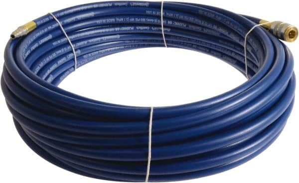 Continental ContiTech - 1/4" ID x 0.45" OD 100' Long Multipurpose Air Hose - Industrial Interchange Safety Coupler x Male Plug Ends, 300 Working psi, -10 to 158°F, 1/4" Fitting, Blue - Benchmark Tooling