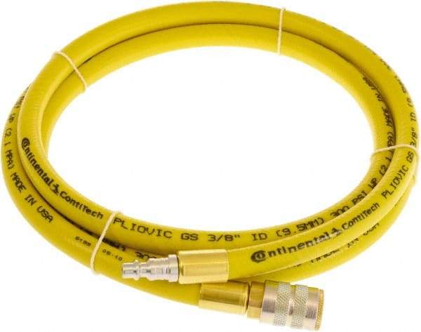 Continental ContiTech - 1/2" ID x 0.78" OD 10' Long Multipurpose Air Hose - Industrial Interchange Safety Coupler x Male Plug Ends, 300 Working psi, -10 to 158°F, 1/2" Fitting, Yellow - Benchmark Tooling