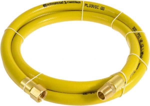 Continental ContiTech - 1/4" ID x 0.45" OD 75' Long Multipurpose Air Hose - MNPT x FNPT Ends, 300 Working psi, -10 to 158°F, 1/4" Fitting, Yellow - Benchmark Tooling