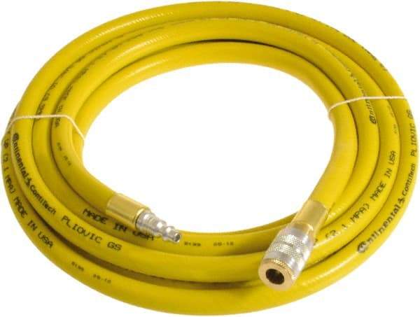 Continental ContiTech - 3/4" ID x 1.11" OD 50' Long Multipurpose Air Hose - Industrial Interchange Safety Coupler x Male Plug Ends, 250 Working psi, -10 to 158°F, 3/4" Fitting, Yellow - Benchmark Tooling