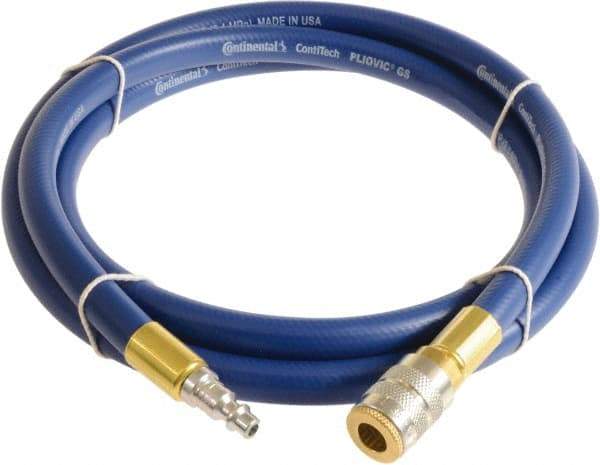 Continental ContiTech - 3/4" ID x 1.11" OD 25' Long Multipurpose Air Hose - Industrial Interchange Safety Coupler x Male Plug Ends, 250 Working psi, -10 to 158°F, 3/4" Fitting, Blue - Benchmark Tooling