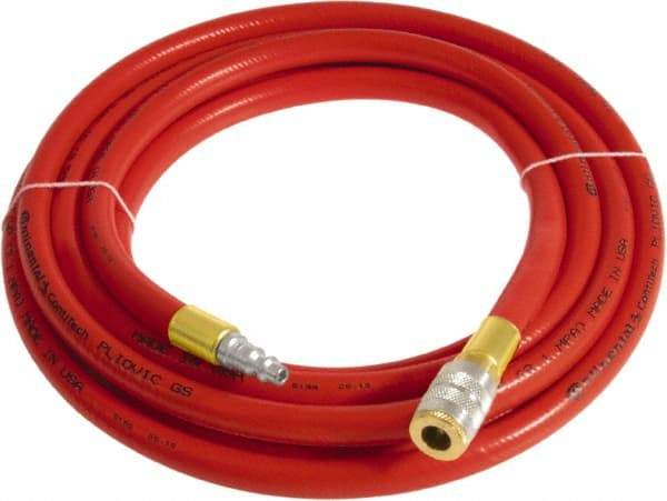 Continental ContiTech - 3/4" ID x 1.11" OD 5' Long Multipurpose Air Hose - Industrial Interchange Safety Coupler x Male Plug Ends, 250 Working psi, -10 to 158°F, 3/4" Fitting, Red - Benchmark Tooling