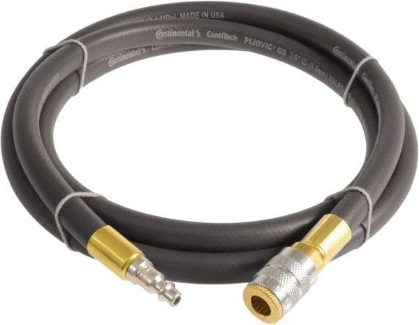 Continental ContiTech - 3/8" ID x 0.6" OD 5' Long Multipurpose Air Hose - Industrial Interchange Safety Coupler x Male Plug Ends, 300 Working psi, -10 to 158°F, 1/4" Fitting, Gray - Benchmark Tooling