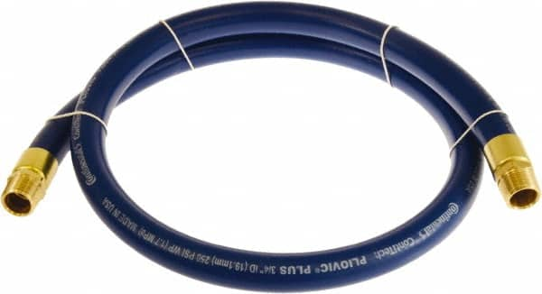 Continental ContiTech - 3/4" ID x 1.11" OD 3' Long Multipurpose Air Hose - MNPT x MNPT Ends, 250 Working psi, -10 to 158°F, 3/4" Fitting, Blue - Benchmark Tooling