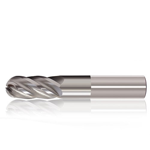 ‎1″ Dia. × 1″ Shank × 1-1/2″ DOC × 4″ OAL, Exxtral Silver, 5 Flute, 35° Helix, Straight, External, Ballnose End Mill - Exact Industrial Supply