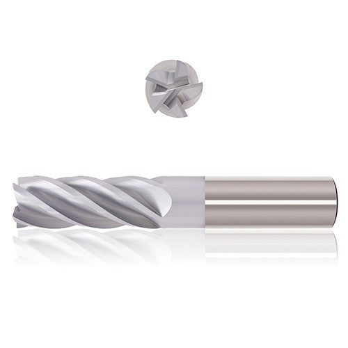 ‎1″ Dia. × 1″ Shank × 1-1/2″ DOC × 4″ OAL, Exxtral Silver, 5 Flute, 35° Helix, Straight, External, Bullnose, Solid End Mill - Exact Industrial Supply