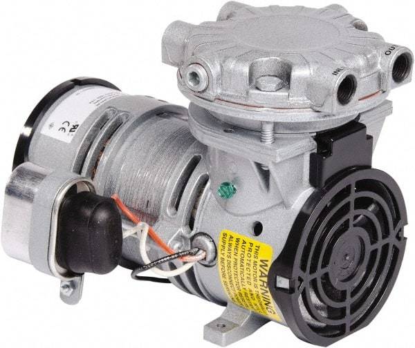 Gast - 1/6 hp, 0.8 CFM, 100 Max psi Piston Vacuum & Compressor Pump - 26 Hg/In, 110/115-1 Volt, 7.98" Long x 5.71" Wide x 5.97" High - Benchmark Tooling