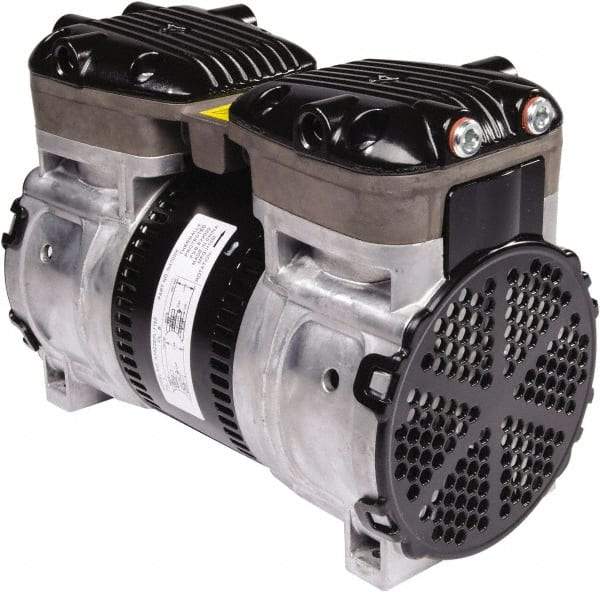 Gast - 1/2 hp, 4.8 CFM, 125 Max psi Piston Vacuum & Compressor Pump - 29.5 Hg/In, 115 to 240/60 & 110 to 240/50 Volt, 9.53" Long x 5" Wide x 7.08" High - Benchmark Tooling