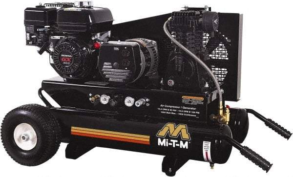 MI-T-M - 6.5 hp, 10.9 CFM, 125 Max psi, Air Compressor/Generator Combo Unit Portable Fuel Air Compressor - Honda GX200 OHV Engine, 12.4 CFM - Benchmark Tooling