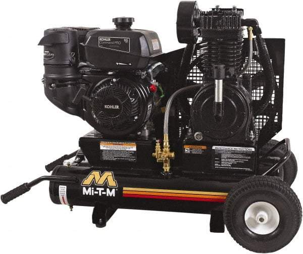 MI-T-M - 9.59 hp, 17.2 CFM, 175 Max psi, Two Stage Portable Fuel Air Compressor - Kohler CH395 OHV Engine - Benchmark Tooling