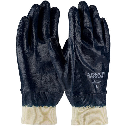 ‎56-3171/S Coated Supported Gloves - ArmorLite - Interlock Liner - LW - Blue - Nitrile Fully Coated - KW - Exact Industrial Supply