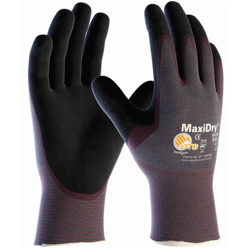 ‎56-424/M Seamless Knits General Duty - MaxiDry - Gry. Nylon Shell - Prpl./ Black Nitrile Non-Slip Palm Coat