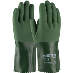 ‎56-AG566/XL Coated Supported Gloves - ActivGrip Supported - 13G Cotton - Green Nitrile MicroFinish Grip 12″L - Exact Industrial Supply