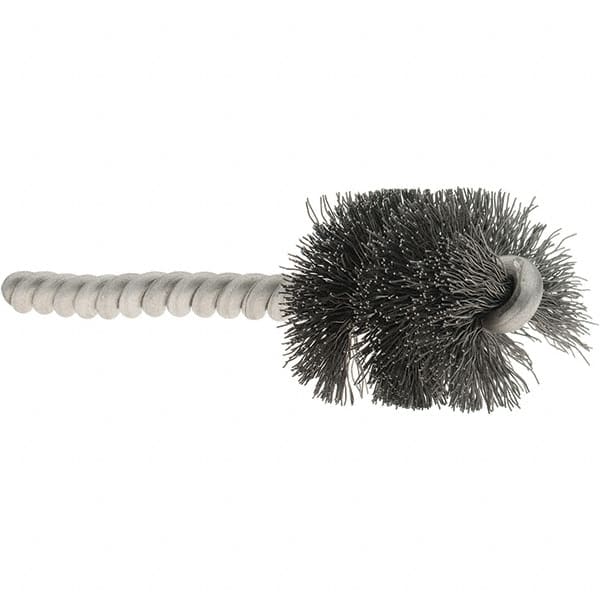 Osborn - 1" Diam Helical Steel Tube Brush - Single Spiral, 0.008" Filament Diam, 1" Brush Length, 3-1/2" OAL, 1/4" Diam Stainless Steel Shank - Benchmark Tooling