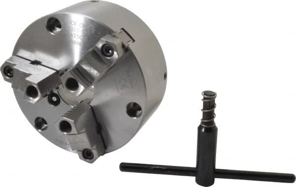 Buck Chuck Company - 3 Jaws, 6" Diam, Self Centering Manual Lathe Chuck - Front Mount, Adjustable, Reversible, 4,600 Max RPM, 1.78" Through Hole Diam, Forged Steel - Benchmark Tooling