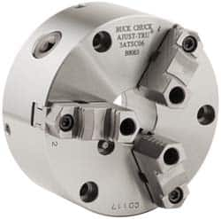 Buck Chuck Company - 3 Jaws, 8" Diam, Self Centering Manual Lathe Chuck - Front Mount, Adjustable, Reversible, 4,000 Max RPM, 2.37" Through Hole Diam, Forged Steel - Benchmark Tooling