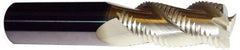 ProMax - 1/4" Diam, Coarse Pitch, 3/4" LOC, 3 Flute Solid Carbide 0.04-0.05" Corner Radius Roughing End Mill - ZrN Finish, 2-1/2" OAL, 1/4" Shank Diam, Single End, Centercutting, 40° Helix - Benchmark Tooling