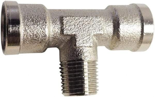 Legris - 3/8 Male Thread x 3/8 Female Thread, Nickel Plated Brass Industrial Pipe Male Branch Tee - MBSPT x FBSPP, 870 psi - Benchmark Tooling