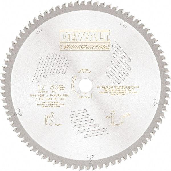 DeWALT - 12" Diam, 1" Arbor Hole Diam, 80 Tooth Wet & Dry Cut Saw Blade - High Speed Steel, Crosscut Action, Standard Round Arbor - Benchmark Tooling