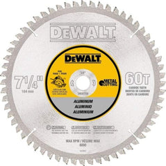 DeWALT - 7-1/4" Diam, 5/8" Arbor Hole Diam, 60 Tooth Wet & Dry Cut Saw Blade - High Speed Steel, Crosscut Action, Standard Round Arbor - Benchmark Tooling