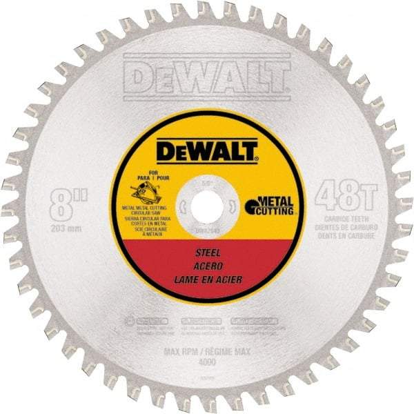 DeWALT - 8" Diam, 5/8" Arbor Hole Diam, 48 Tooth Wet & Dry Cut Saw Blade - High Speed Steel, Crosscut Action, Standard Round Arbor - Benchmark Tooling