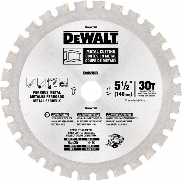 DeWALT - 5-1/2" Diam, 25/32" Arbor Hole Diam, 30 Tooth Wet & Dry Cut Saw Blade - High Speed Steel, Crosscut Action, Standard Round Arbor - Benchmark Tooling