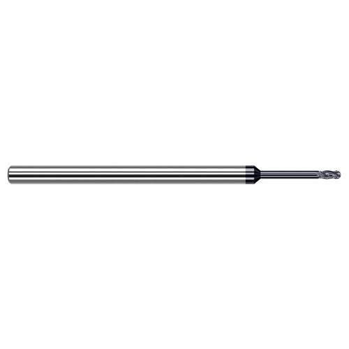 1.5 mm Dia. × 4 mm Shank × 2.2 mm DOC × 50 mm OAL, Carbide AlTiN, Stub , 4 Flute, Ballnose End Mill - Exact Industrial Supply