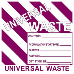 NMC - Universal Label - Legend: Universal Waste Contents______ Accumulation Start Date_____ Shipper_____ Address____ City, State, Zip____, English, Purple, 6" Long x 6" High, Sign Muscle Finish - Benchmark Tooling