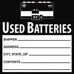 NMC - Battery Acid Label - Legend: Used Batteries Shipper___, Address___, City, State, Zip___, Contents___, English, Black, 6" Long x 6" High, Sign Muscle Finish - Benchmark Tooling