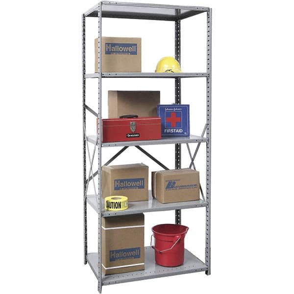 Hallowell - 5 Shelf Starter Medium-Duty Open Steel Shelving - 350 Lb Capacity, 48" Wide x 87" High x 24" Deep, Gray - Benchmark Tooling