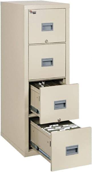 FireKing - 17-3/4" Wide x 52-3/4" High x 25" Deep, 4 Drawer Vertical File - Steel, Parchment - Benchmark Tooling