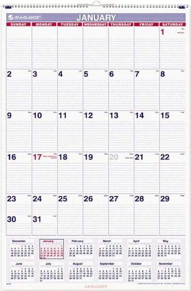 AT-A-GLANCE - 12 Sheet, 20 x 30", Wall Calendar - Blue & Red - Benchmark Tooling