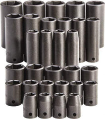 Proto - 30 Piece 1/2" Drive Full Polish Finish Impact Socket Set - 6 Points, 1-1/4" to 1-1/4" (10mm to 24mm) Range, Inch/Metric Measurement Standard - Benchmark Tooling