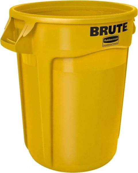 Rubbermaid - 32 Gal Yellow Round Trash Can - Polyethylene, 27.77" High - Benchmark Tooling