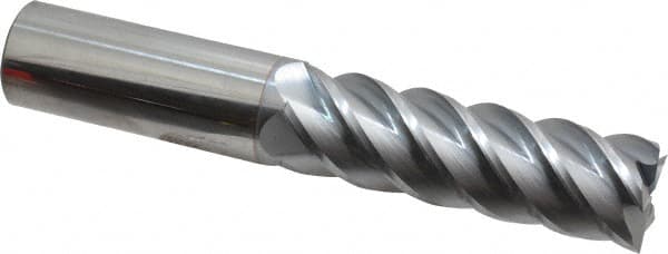 Accupro - 1", 3-1/4" LOC, 1" Shank Diam, 6" OAL, 5 Flute, Solid Carbide Square End Mill - Single End, TiCN Finish, Spiral Flute, 45° Helix, Centercutting, Right Hand Cut, Right Hand Flute - Benchmark Tooling