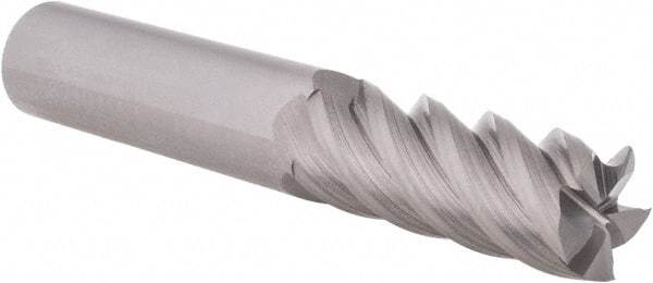 Accupro - 1/2", 1-1/4" LOC, 1/2" Shank Diam, 3" OAL, 5 Flute, Solid Carbide Square End Mill - Single End, Uncoated, Spiral Flute, 45° Helix, Centercutting, Right Hand Cut, Right Hand Flute - Benchmark Tooling