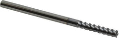 Accupro - 1/4", 1-1/4" LOC, 1/4" Shank Diam, 4" OAL, 3 Flute, Solid Carbide Square End Mill - Single End, TiCN Finish, Spiral Flute, 60° Helix, Centercutting, Right Hand Cut, Right Hand Flute - Benchmark Tooling