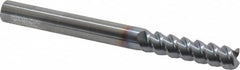 Accupro - 3/8", 1-1/2" LOC, 3/8" Shank Diam, 4" OAL, 3 Flute, Solid Carbide Square End Mill - Single End, TiCN Finish, Spiral Flute, 60° Helix, Centercutting, Right Hand Cut, Right Hand Flute - Benchmark Tooling