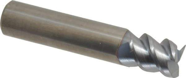 Accupro - 1/2", 5/8" LOC, 1/2" Shank Diam, 2-1/2" OAL, 3 Flute, Solid Carbide Square End Mill - Single End, TiCN Finish, Spiral Flute, 60° Helix, Centercutting, Right Hand Cut, Right Hand Flute - Benchmark Tooling